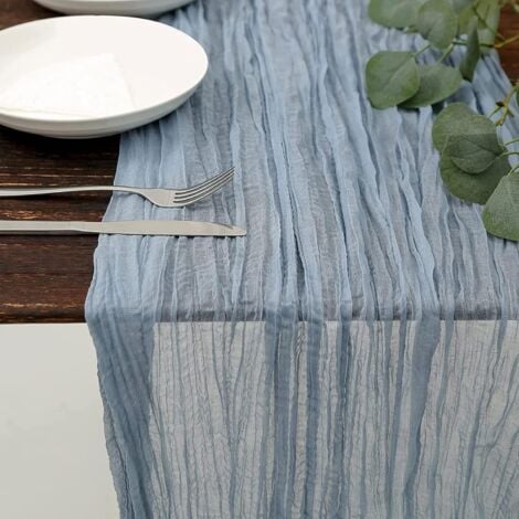 CCYKXA Chemin de Table en étamine pour Décoration de Mariage, Cheesecloth Tablerunner Decoration d'Arche, Chemin Table pour événement, EVJF Fête Prénuptiale, Mariage Decor, Noël, Bleu Fumé, 90×300CM