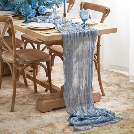 CCYKXA Chemin de Table en étamine pour Décoration de Mariage, Cheesecloth Tablerunner Decoration d'Arche, Chemin Table pour événement, EVJF Fête Prénuptiale, Mariage Decor, Noël, Bleu Fumé, 90×300CM