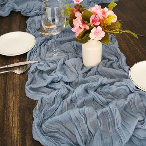 CCYKXA Chemin de Table en étamine pour Décoration de Mariage, Cheesecloth Tablerunner Decoration d'Arche, Chemin Table pour événement, EVJF Fête Prénuptiale, Mariage Decor, Noël, Bleu Fumé, 90×300CM