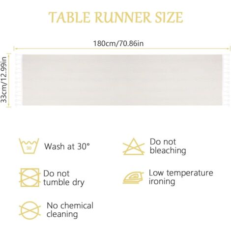 CCYKXA Broderie Coton Lin Chemin de Table Intérieur Extérieur Ferme Style Café Chemin de Table 180cm avec Glands à la Main pour Pique-Nique, Fête, Cuisine, Mariage 33180CM-Beige