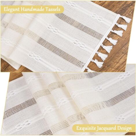 CCYKXA Broderie Coton Lin Chemin de Table Intérieur Extérieur Ferme Style Café Chemin de Table 180cm avec Glands à la Main pour Pique-Nique, Fête, Cuisine, Mariage 33180CM-Beige