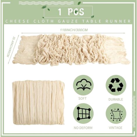 CCYKXA Chemin de Table en étamine pour Décoration de Mariage, Cheesecloth Tablerunner Decoration d'Arche, Chemin Table pour événement, EVJF Fête Prénuptiale, Mariage Decor, Noël, Beige, 90×300CM