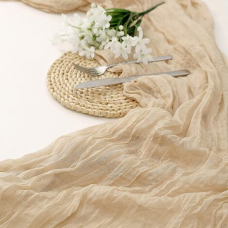 CCYKXA Chemin de Table en étamine pour Décoration de Mariage, Cheesecloth Tablerunner Decoration d'Arche, Chemin Table pour événement, EVJF Fête Prénuptiale, Mariage Decor, Noël, Beige, 90×300CM