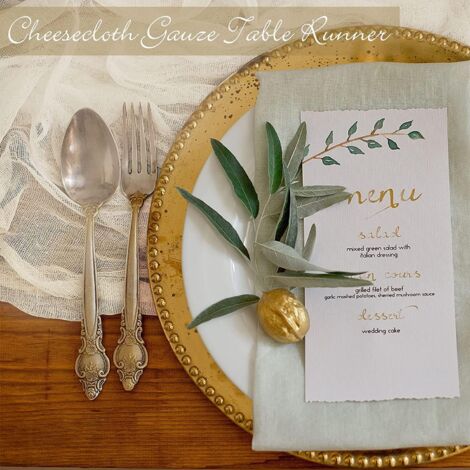 CCYKXA Chemin de Table en étamine pour Décoration de Mariage, Cheesecloth Tablerunner Decoration d'Arche, Chemin Table pour événement, EVJF Fête Prénuptiale, Mariage Decor, Noël, Beige, 90×300CM