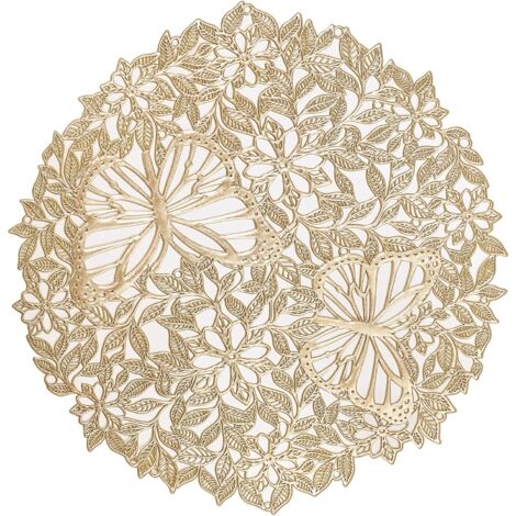 6 Sets De Table Ronds Vinyle Doré à Motif Pivoine - Réutilisables - Faciles à Nettoyer - Pour Mariage, Fête, Maison