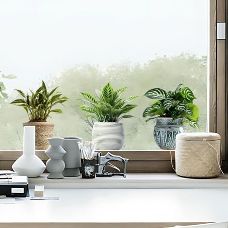 Stickers Fenêtre Plantes Vertes Réutilisables - Déco Printanière - Autocollants PVC Double Face - 3x30x30cm