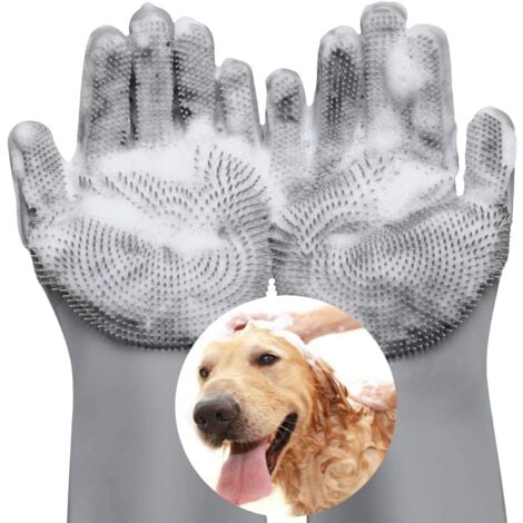 CCYKXAA Gant Toilettage Chien, Gant Toilettage Chat en Silicone de Qualité Alimentaire, Gant de Toilettage pour Animaux Domestiques Gant Brosse Chien Gant Brosse Chat Gant d'Épilation - Gris