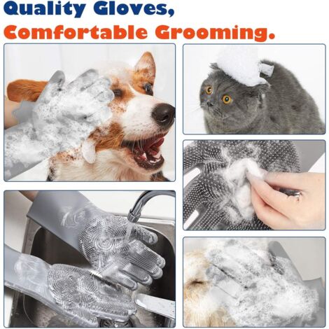 CCYKXAA Gant Toilettage Chien, Gant Toilettage Chat en Silicone de Qualité Alimentaire, Gant de Toilettage pour Animaux Domestiques Gant Brosse Chien Gant Brosse Chat Gant d'Épilation - Gris
