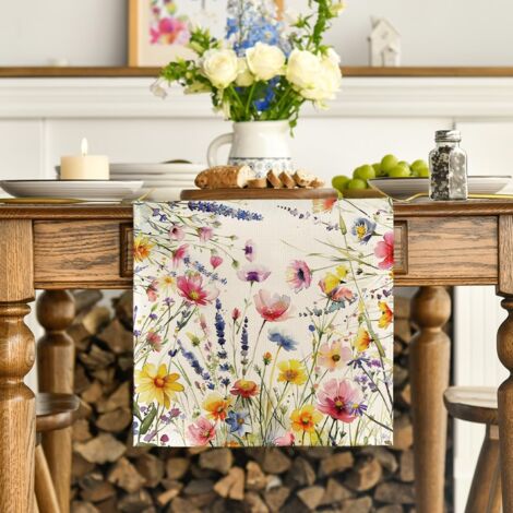 CCYKXAA 1  Pcs  Chemin de table de Pâques - Lapin et fleurs de Pâques - Décoration saisonnière pour cuisine, table à manger, intérieur, vacances, fête - 33 x183cm