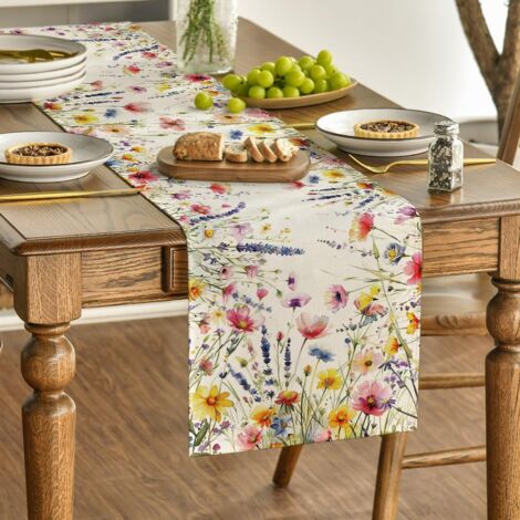 CCYKXAA 1  Pcs  Chemin de table de Pâques - Lapin et fleurs de Pâques - Décoration saisonnière pour cuisine, table à manger, intérieur, vacances, fête - 33 x183cm