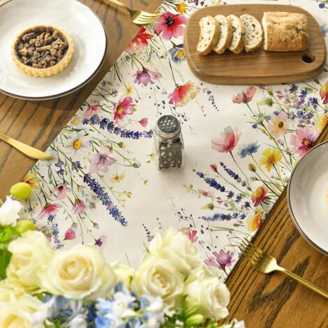 CCYKXAA 1  Pcs  Chemin de table de Pâques - Lapin et fleurs de Pâques - Décoration saisonnière pour cuisine, table à manger, intérieur, vacances, fête - 33 x183cm
