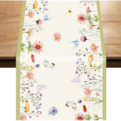CCYKXAA 1  Pcs Chemin de Table Printemps, 33x183cm Saisonnier Floral Coloré Décorations de Chemin de Table Fleurs Nappe Printemps Chemin de Table de Pâques pour Vacances Cuisine Maison Décoration de F