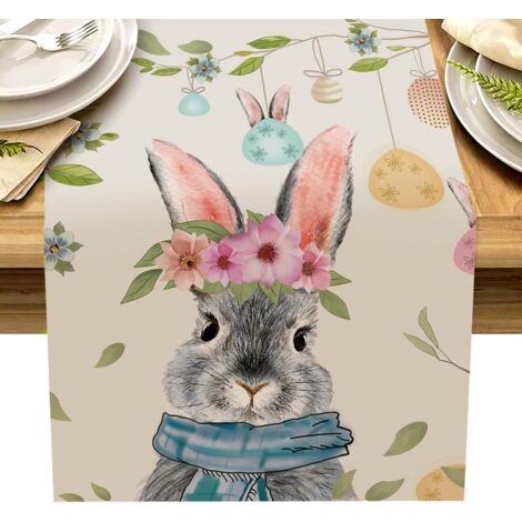 CCYKXA 33x183cm Chemin de Table de Pâques Lapin et d'œuf Lavables Chemin de Table saisonnier décoration de Table Cuisine printanière pour intérieur et extérieur fête de Vacances décoration de Salon