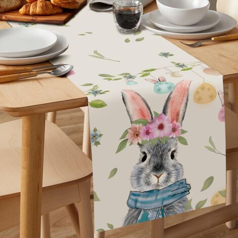CCYKXA 33x183cm Chemin de Table de Pâques Lapin et d'œuf Lavables Chemin de Table saisonnier décoration de Table Cuisine printanière pour intérieur et extérieur fête de Vacances décoration de Salon