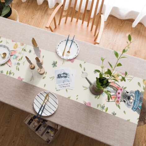 CCYKXA 33x183cm Chemin de Table de Pâques Lapin et d'œuf Lavables Chemin de Table saisonnier décoration de Table Cuisine printanière pour intérieur et extérieur fête de Vacances décoration de Salon
