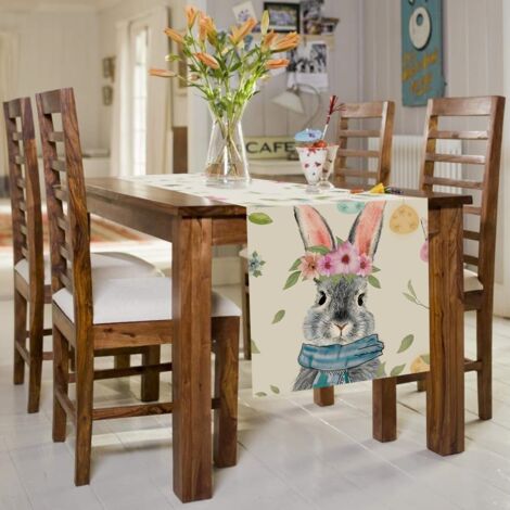 CCYKXA 33x183cm Chemin de Table de Pâques Lapin et d'œuf Lavables Chemin de Table saisonnier décoration de Table Cuisine printanière pour intérieur et extérieur fête de Vacances décoration de Salon