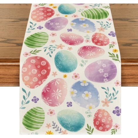 CCYKXA 33cmx120cm Chemin de table aquarelle œufs de Pâques décoration saisonnière de cuisine table à manger intérieur vacances fête