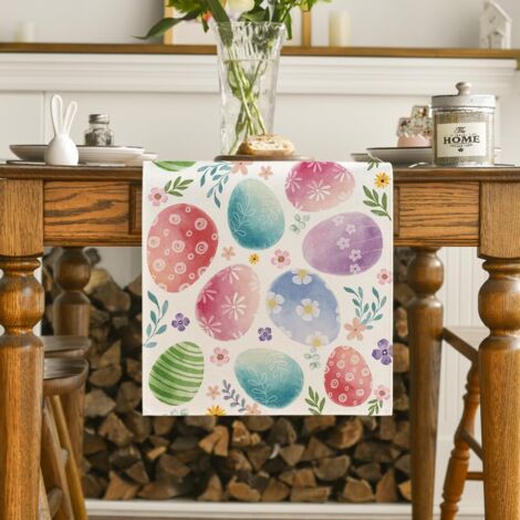 CCYKXA 33cmx120cm Chemin de table aquarelle œufs de Pâques décoration saisonnière de cuisine table à manger intérieur vacances fête