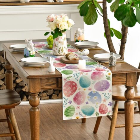 CCYKXA 33cmx120cm Chemin de table aquarelle œufs de Pâques décoration saisonnière de cuisine table à manger intérieur vacances fête
