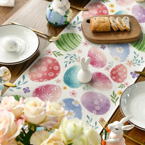 CCYKXA 33cmx120cm Chemin de table aquarelle œufs de Pâques décoration saisonnière de cuisine table à manger intérieur vacances fête
