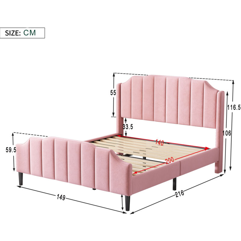 Lit Double 140x200 Cm Avec Tête De Lit Fleur En Velours Beige – Cadre Avec Sommier à Lattes, Style Romantique