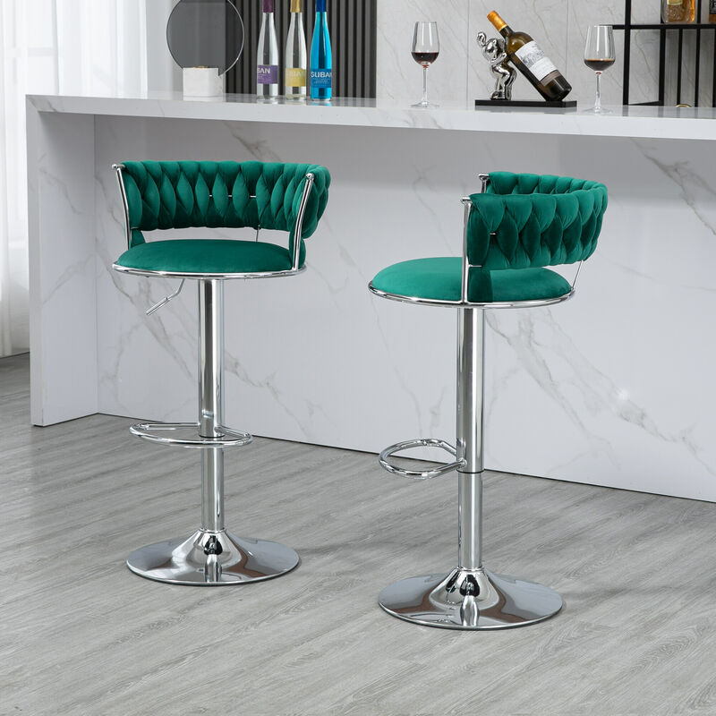 Ensemble de 2 tabourets de bar pivotants, chaises réglables en hauteur avec  repose-pieds pour cuisine salle à manger 2 pièces/ensemble vert OKWISH