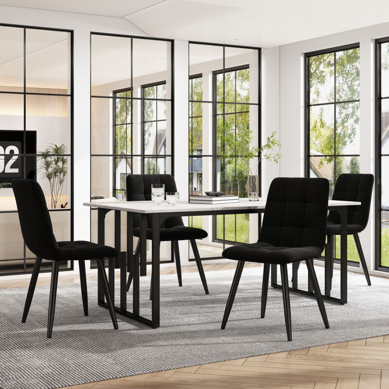 Ensemble Salle à Manger 5 Pièces - Table En Forme De Nuage Avec 4 Chaises Rembourrées - Design Scandinave à 3 Pieds - Blanc - 2
