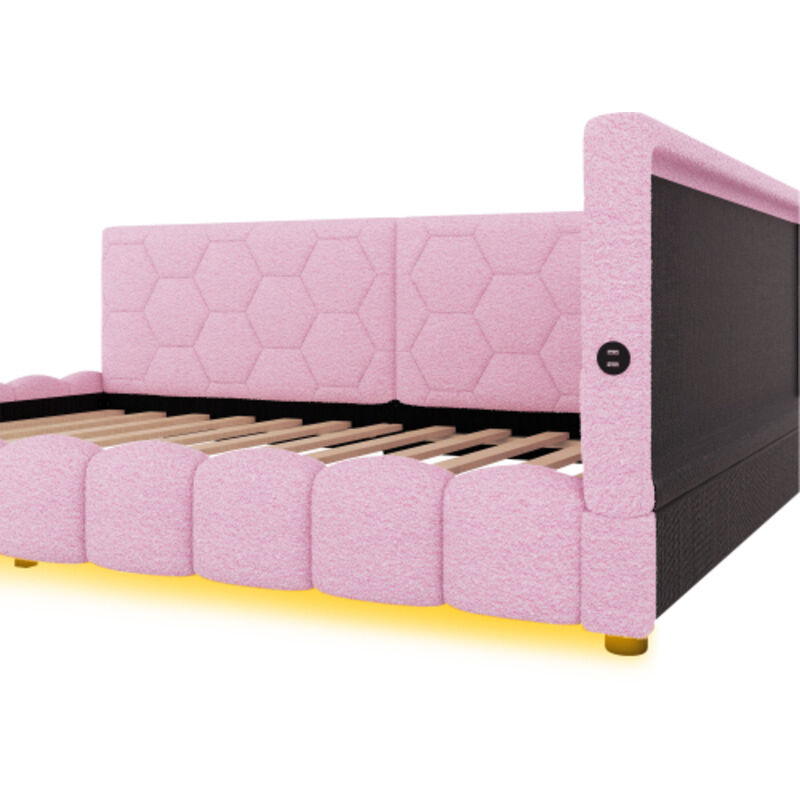 KEYIDE Lit Double Rembourré, 140 X 200 Cm, Espace De Rangement, Avec Tête De Lit, USB C Et Espace De Rangement, Sommier à Lattes En Bois Et Coffre De Lit, Lin, Beige