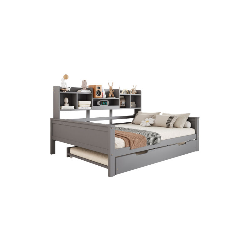 Canapé-lit Avec Rangement - 140x200 Cm - Avec Coffre, USB, LED - Lit Gigogne 90x190 Inclus - Gris