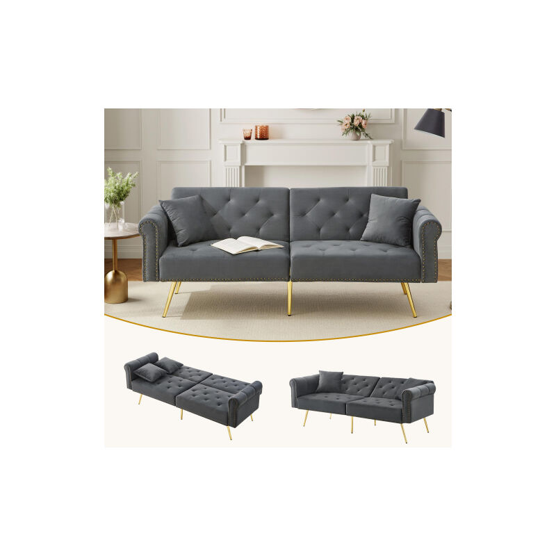 Homcom - Canapé Convertible 2 Places Canapé-lit Dossier Réglable 5 Niv 2 Coussins Revetement Effet Velours Bleu