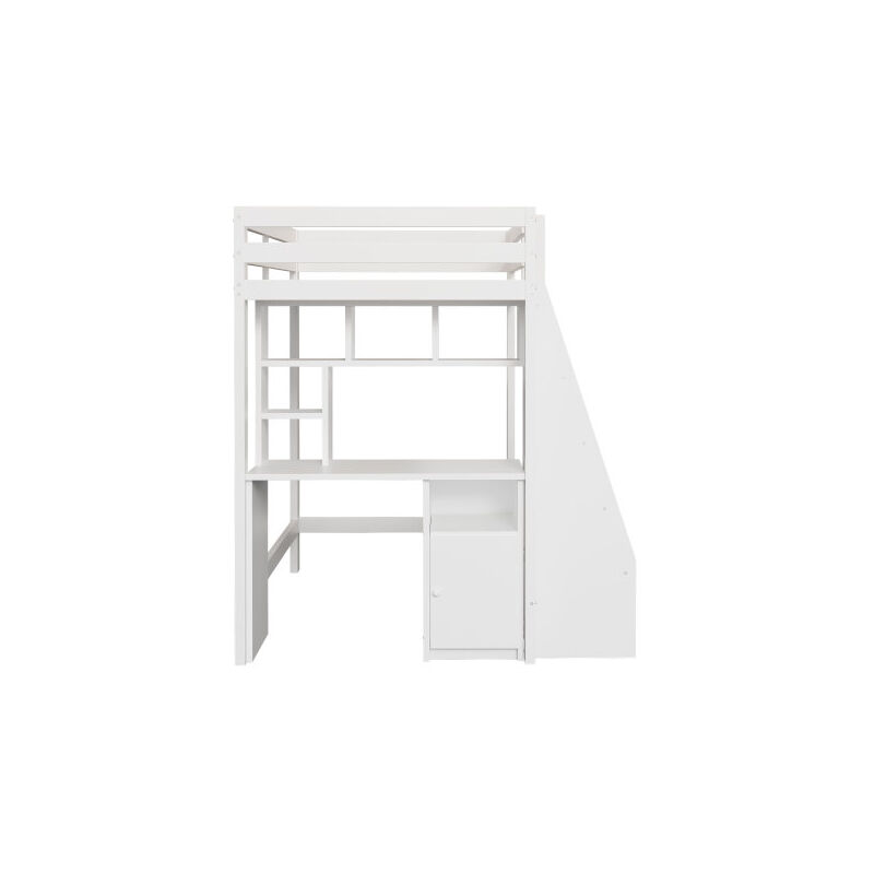 Lit Mezzanine Enfant 90x200 Cm Avec Barrière Et Armoire - Bois Massif, échelle, Rangements - Sans Matelas