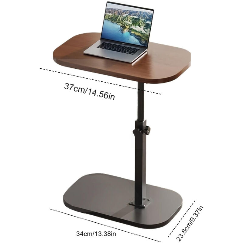 Table D’appoint En C Réglable – 45x30 Cm, Hauteur 45-80 Cm – Plateau Tournant 360° – Bois Et Métal – Idéale Canapé, Lit, Balcon – Gain De Place Design