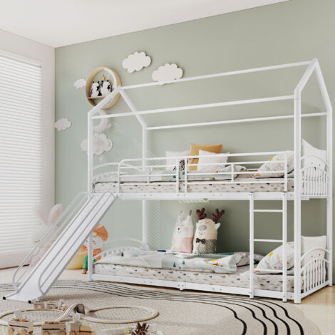 Lit Cabane Superposé Enfant 90x200 Cm - 2 Places, échelle, Protection Anti-chute - En Bois, Blanc, Rose Ou Naturel - 2