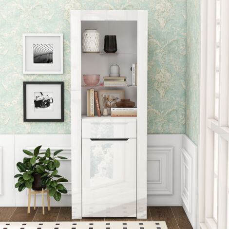 Vitrine avec lumières LED, bibliothèque, classeur, vitrine sur pied, meuble de rangement avec étagères, vitrine, meuble de cuisine, bibliothèque pour cuisine, salon, bureau, s