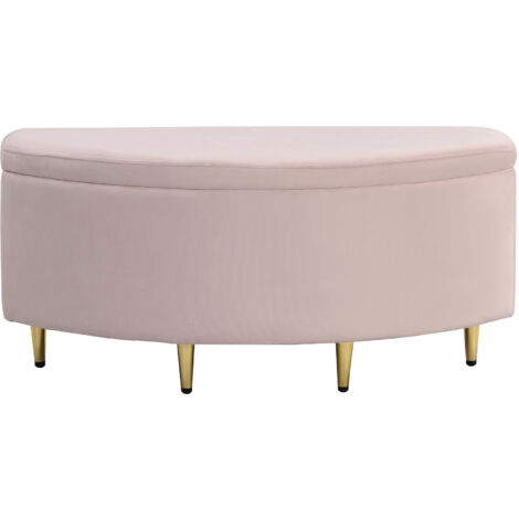 BAKAJI Banc De Rangement Pouf Velours Rose - Tabouret Repose-Pieds Avec Coffre, Bois Et Métal Or, Design Moderne Luxueux
