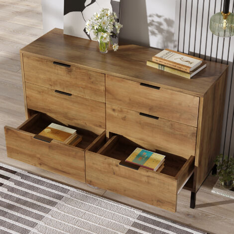 Buffet,commode buffet haut buffet bois buffet salle a manger 120 x 40 x 83 cm avec 6 tiroirs pour chambres et tous les salons en chêne foncé