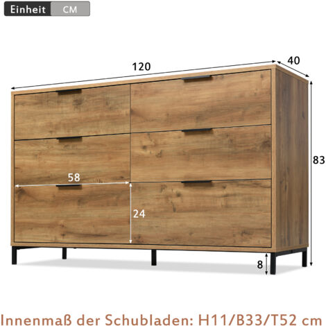 Buffet,commode buffet haut buffet bois buffet salle a manger 120 x 40 x 83 cm avec 6 tiroirs pour chambres et tous les salons en chêne foncé