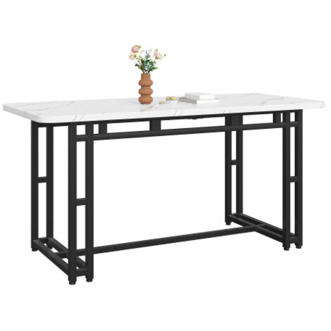Okwish – Table à manger rectangulaire 140x80 cm en MDF avec pieds en métal noir – Design moderne pour salle à manger et salon – 1 pièce