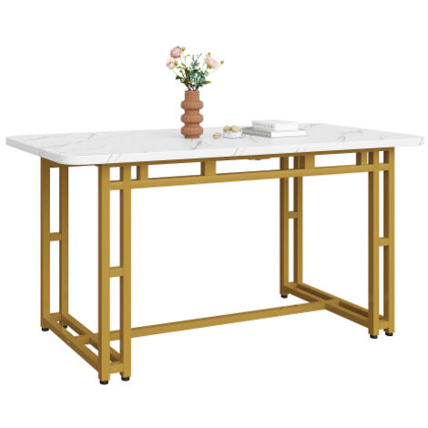 Okwish – Table à manger rectangulaire en bois MDF 120x70 cm – Pieds en métal doré – Pour salle à manger et salon – Conception durable