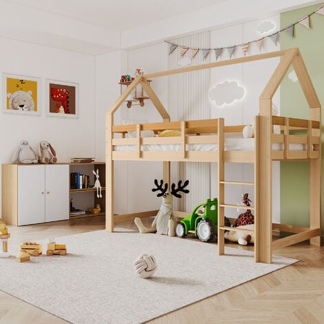 Lit cabane, lit superposé avec échelle à angle droit, lit enfant