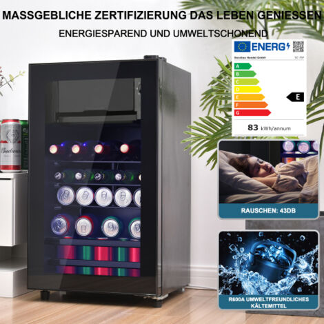 Okwish – Mini réfrigérateur 76L – Éclairage LED – Étagères réglables – Silencieux 43 dB – Dimensions 40x44x72 cm – Capacité 51 canettes
