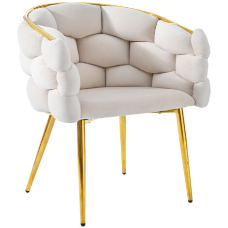 Okwish – Chaise en velours beige 50x47x80 cm – Dossier rembourré et pieds en métal plaqué or – Confort optimal pour salon et salle à manger