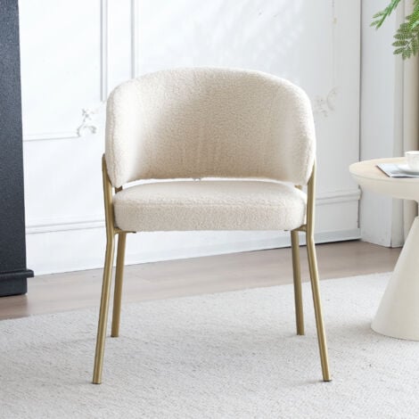 Chaise de salle à manger blanche moderne en velours d'agneau, chaise de salle à manger dorée en finition dorée (1 pièce), chaise de salle à manger avec pieds dorés
