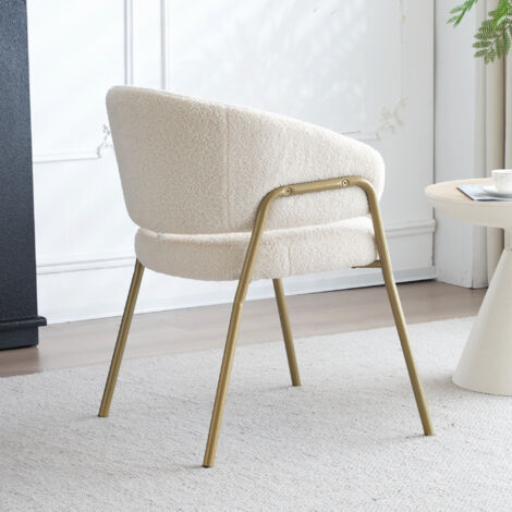 Chaise de salle à manger blanche moderne en velours d'agneau, chaise de salle à manger dorée en finition dorée (1 pièce), chaise de salle à manger avec pieds dorés