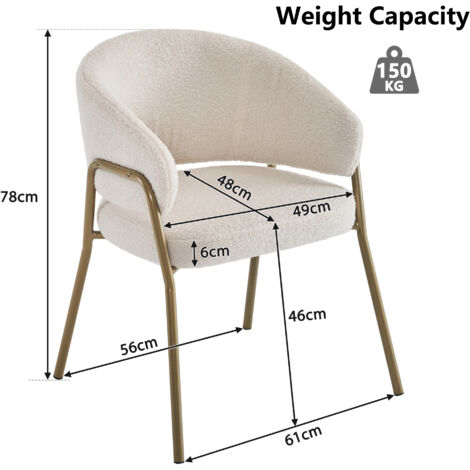 Chaise de salle à manger blanche moderne en velours d'agneau, chaise de salle à manger dorée en finition dorée (1 pièce), chaise de salle à manger avec pieds dorés