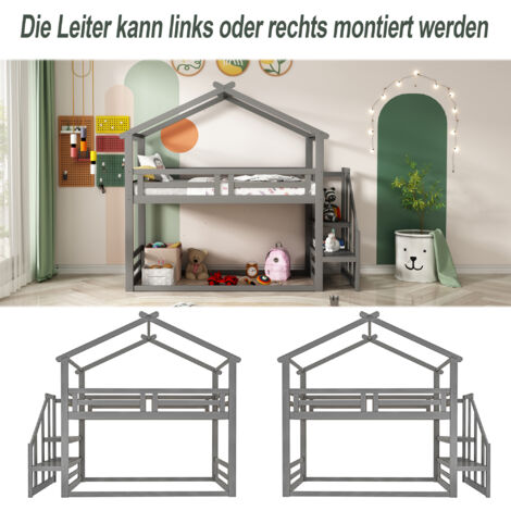 Lit Mezzanine Enfant 90x200 Avec Toboggan Et Tableau Noir - Bois Massif, échelle Sécurisée, Design Cabane - Gain De Place