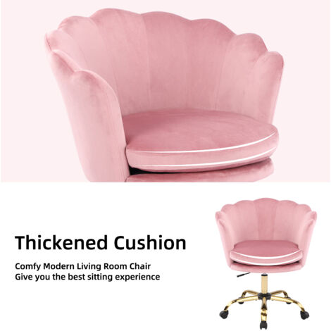 Chaise de bureau pivotante réglable en hauteur, chaise de bureau en velours, chaise de maquillage avec roulettes, fauteuil en velours pour chambre/bureau, rose + doré