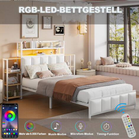 Lit Canapé Multifonctionnel Avec éclairage LED - 90x190 Cm Extensible En 180x190 Cm, Simili Cuir, Sommier à Lattes, Gris