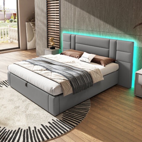 Lit Coffre 160x200 Avec Rangement Hydraulique – Design Moderne, LEDs Intégrées Et Ports USB