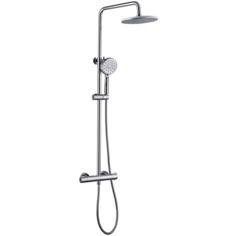 Okwish – Colonne de douche thermostatique en laiton – Système mitigeur chromé – Tuyau flexible 1,5m – Double mode de sortie d'eau